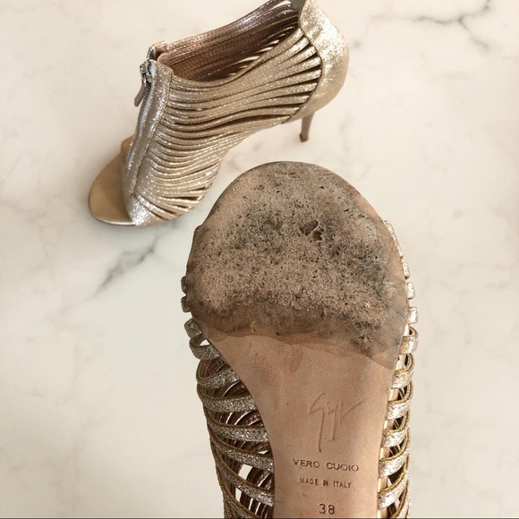 GIUSEPPE ZANOTTI Rose Gold Glitter Caged Heels - Picture 6 of 9